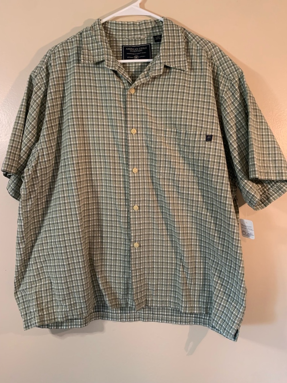 Y2K American Eagle  Green Plaid Short-Sleeve Shirt with Embroidered Back Design - Picture 6 of 6